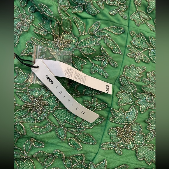 ASOS EDITION floral midi dress with beaded fringe in green SIZE 14 - Picture 9 of 11